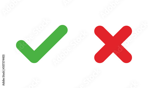 Foto Green check mark,sign and red cross icon isolated on white background