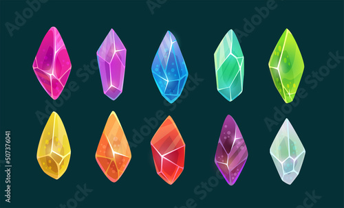 Elegant colorful shiny gems and magic crystals
