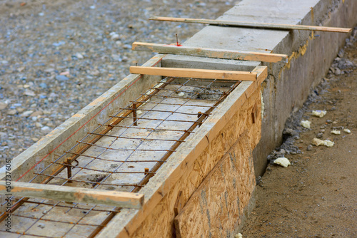 Formwork from slabs for a strip foundation. photo