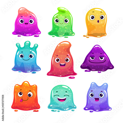 Little cute cartoon slimes, vector slime monsters