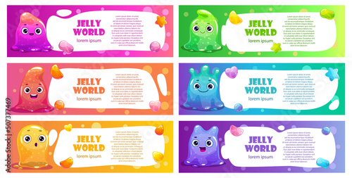 Set of long banners with colorful slime monsters