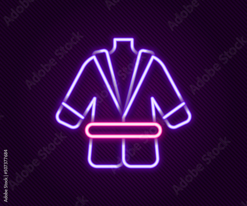 Glowing neon line Bathrobe icon isolated on black background. Colorful outline concept. Vector