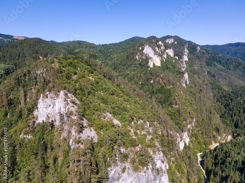 Aerial view of Trigrad Gorge at Rhodope Mountains, Bulgaria photo