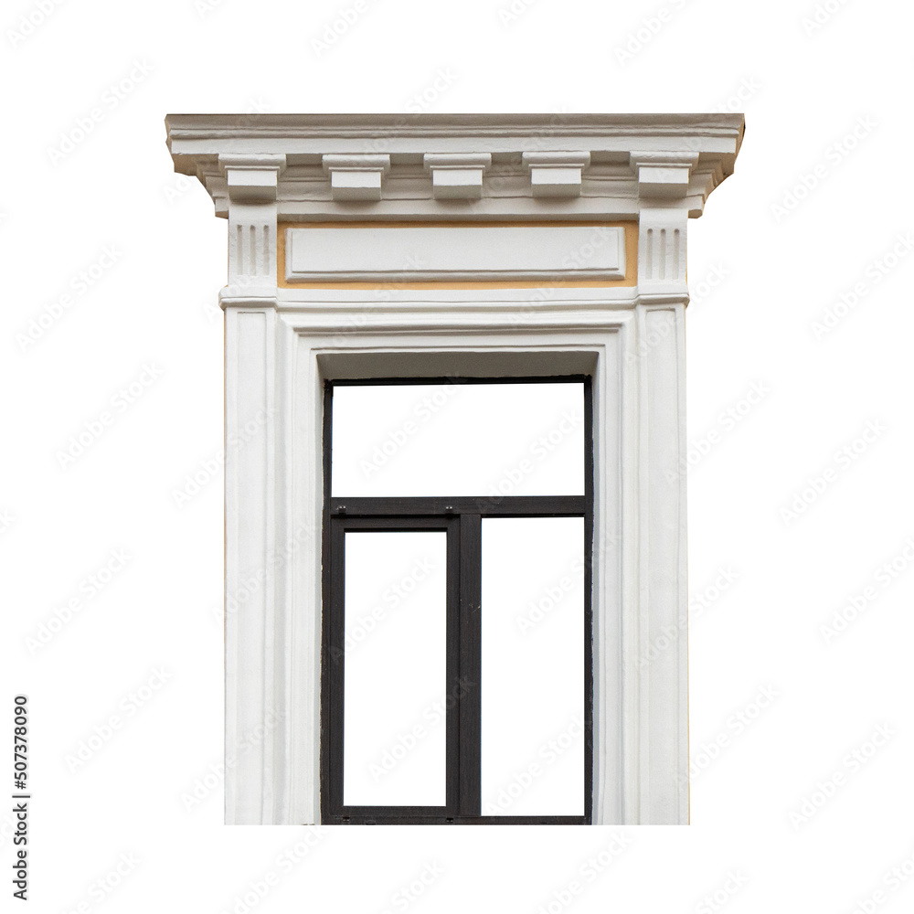 Stained glass window with exterior classic design. isolated. Stained glass window with exterior classic design. isolated.