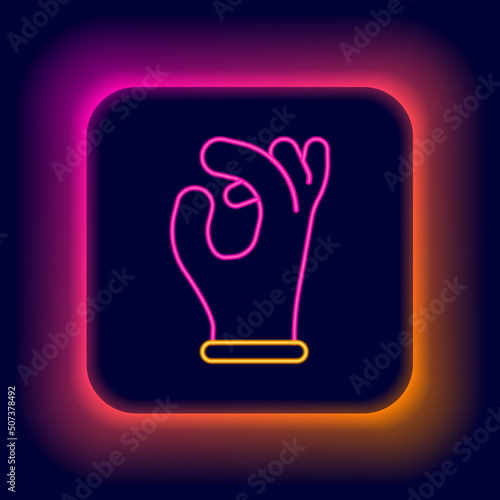 Glowing neon line Medical rubber gloves icon isolated on black background. Protective rubber gloves. Colorful outline concept. Vector