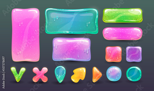 Cartoo jelly panels, icons, frames and buttons