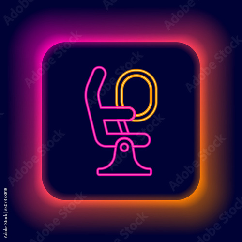 Glowing neon line Airplane seat icon isolated on black background. Colorful outline concept. Vector