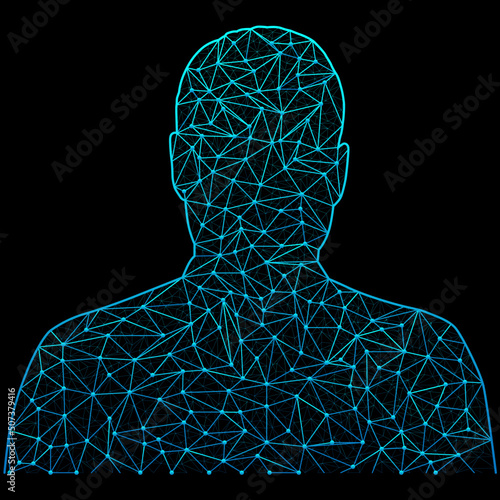 Male avatar profile portrait image with digital geometric polygon mesh. Anonyme identity portrait polygon triangle head.