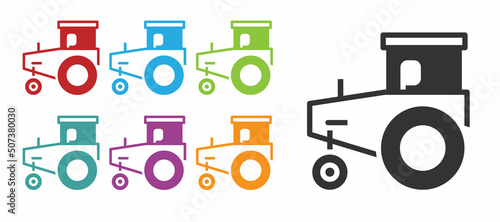 Black Tractor icon isolated on white background. Set icons colorful. Vector