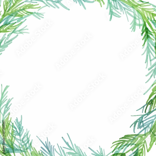                                                                                                                         Watercolor painting. Vector wreath frame with green leaves. Natural plant frame with watercolor touch.