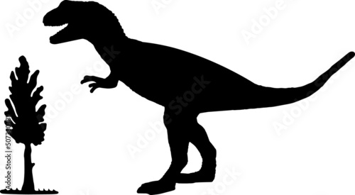 Dinosaur tyrannosaurus rex silhouette. Vector dinosaur silhouette isolated on white background. Standing dino logo icon  side view.