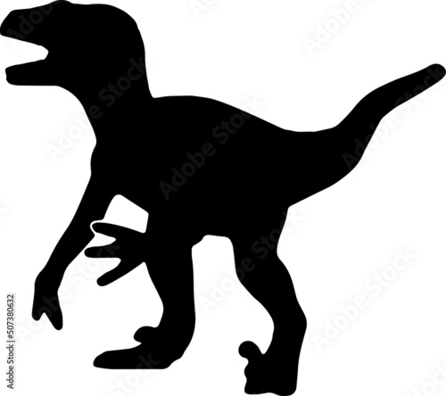 Dinosaur raptor silhouette. Vector dinosaur silhouette isolated on white background. Standing dino logo icon, side view
