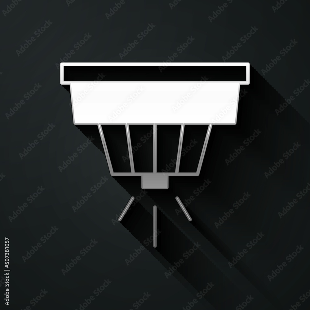 Silver Smoke alarm system icon isolated on black background. Smoke detector. Long shadow style. Vector Silver Smoke alarm system icon isolated on black background. Smoke detector. Long shadow style. Vector