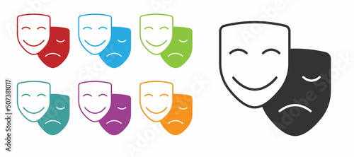 Black Comedy and tragedy theatrical masks icon isolated on white background. Set icons colorful. Vector