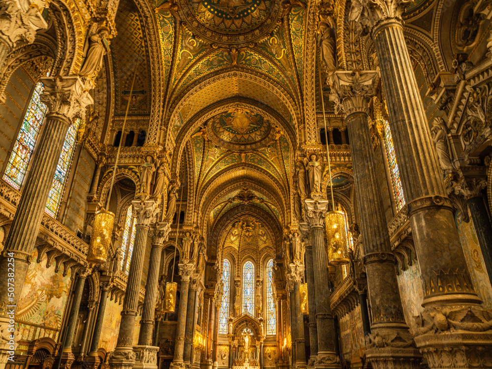 Lyon basilica interior in Auvergne-Rhone, France