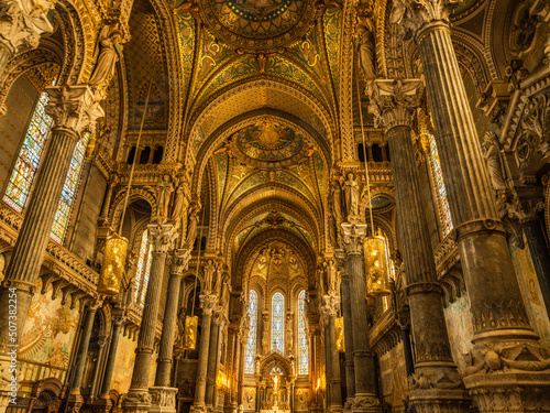 Lyon basilica interior in Auvergne-Rhone  France