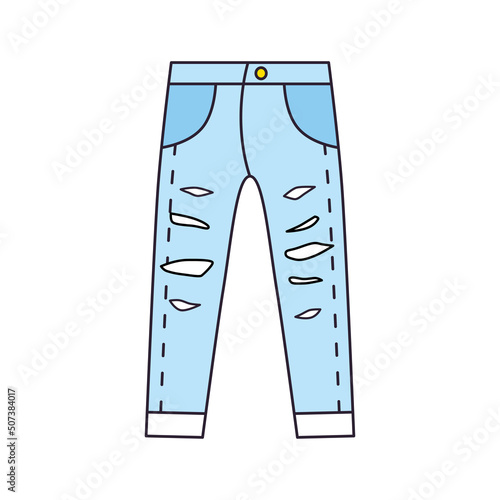 Blue ripped jeans pants rolled up with cuffs isolated cartoon vector