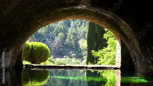 Water tunnel in the Alfabia gardens and nature park in the Tramuntana mountain - Bunyola, Mallorca, Balearic Islands, Spain