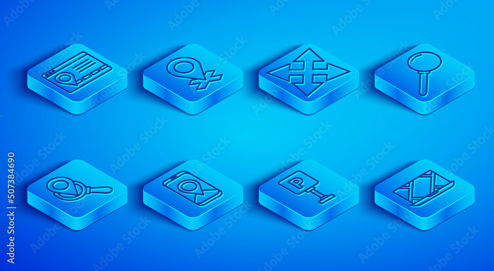 Obraz premium Set line Infographic of city map navigation, Location, Road traffic sign, City, Parking, Push pin, Search location and icon. Vector