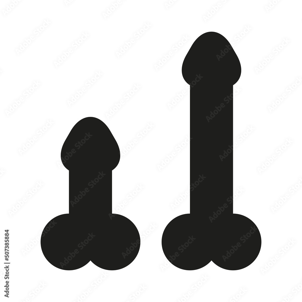 Big and small dick silhouette. Flat vector illustration isolated on white background. - obrazy, fototapety, plakaty 