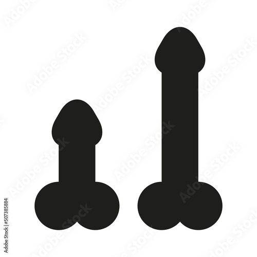 Big and small dick silhouette. Flat vector illustration isolated on white background.