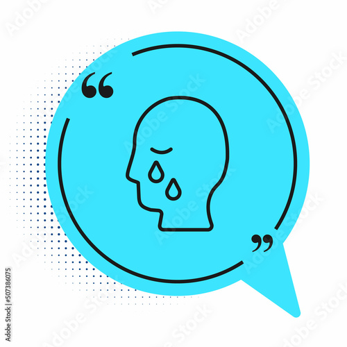 Black line Man graves funeral sorrow icon isolated on white background. The emotion of grief, sadness, sorrow, death. Blue speech bubble symbol. Vector