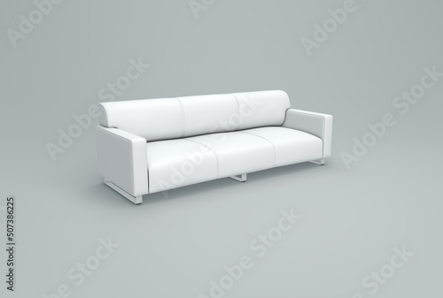 White Sofa on a Gray Studio Background. Minimal concept. Monochrome. 3D render.
