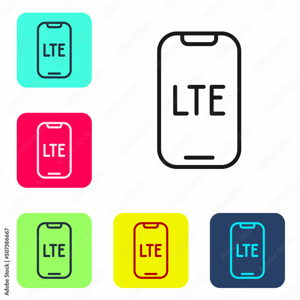 Black line LTE network icon isolated on white background. Set icons in color square buttons. Vector Black line LTE network icon isolated on white background. Set icons in color square buttons. Vector