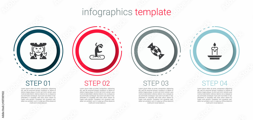Set Witch, Zombie hand, Candy and Burning candle. Business infographic template. Vector Set Witch, Zombie hand, Candy and Burning candle. Business infographic template. Vector