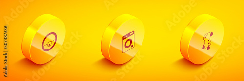 Set Isometric Robot vacuum cleaner, Washer and Sponge icon. Vector