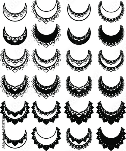 Stylized Crescent Moon Ornamental Set. Tattoo  design and decor element. Highly detailed and accurate lines for print or engraving