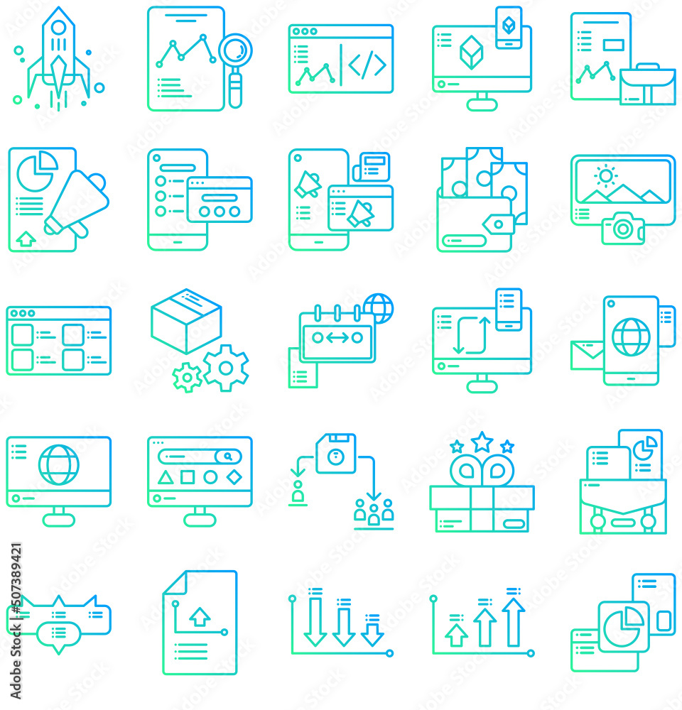 collection of start up icons and business report collection of start up icons and business report
