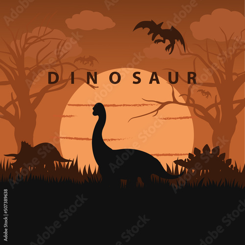 Dinosaurs and Jurassic monsters icons. Vector silhouette