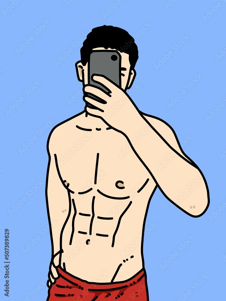 Fototapeta premium cute man cartoon on blue background