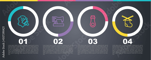 Set line Leather, Sewing machine, Zipper and Knitting needles. Business infographic template. Vector