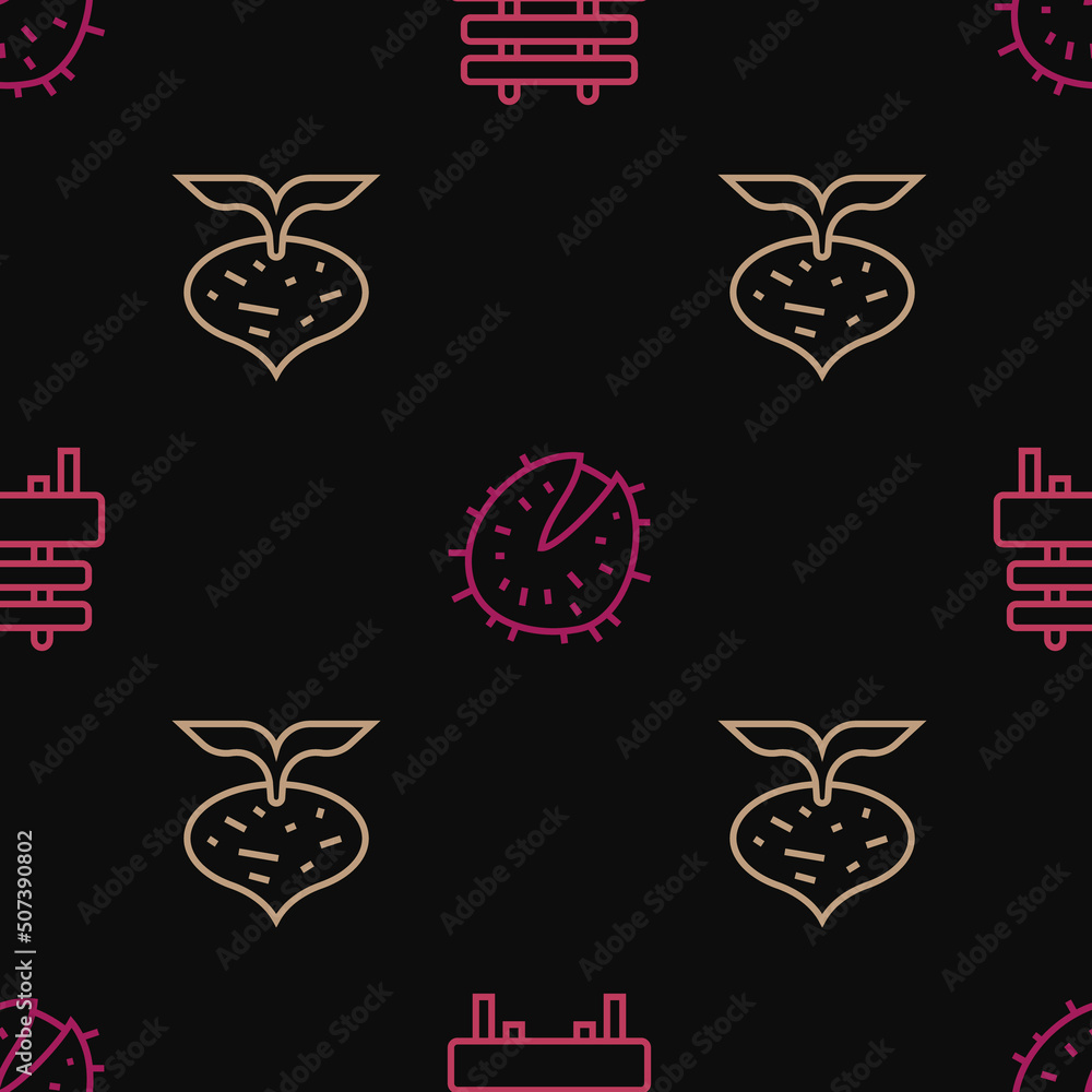 Set line Bench, Beet and Chestnut on seamless pattern. Vector