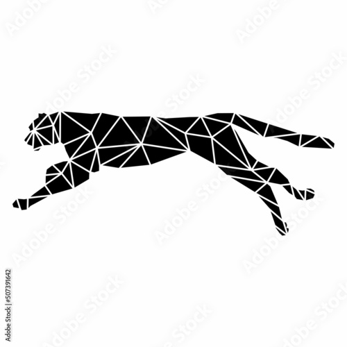 vector polygonal silhouette  illustration of jumping puma cheetah leopard cougar