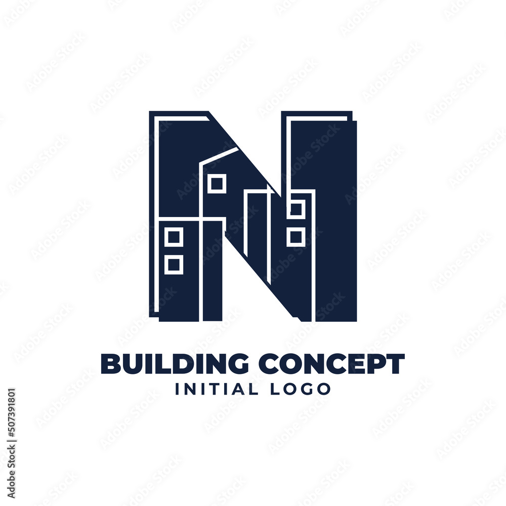 letter N with building object initial vector logo design suitable for real estate and property business