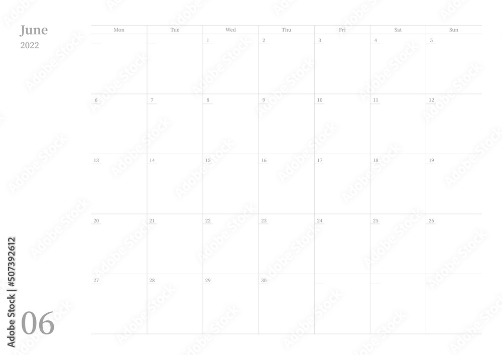 June 2022 simple design digital and printable calendar template ...