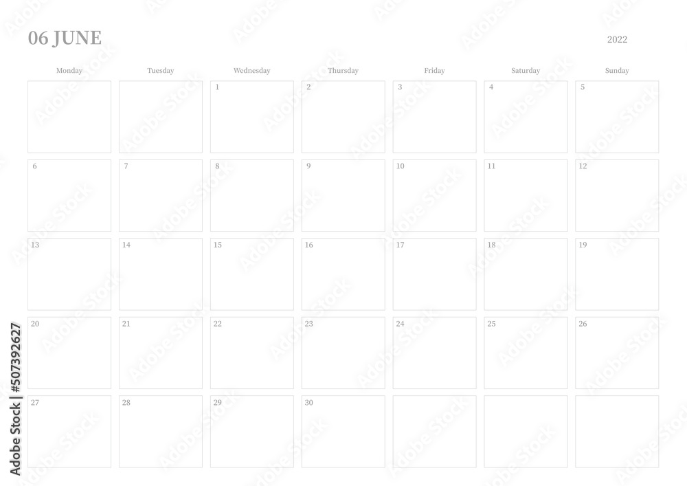 June 2022 simple design digital and printable calendar template ...