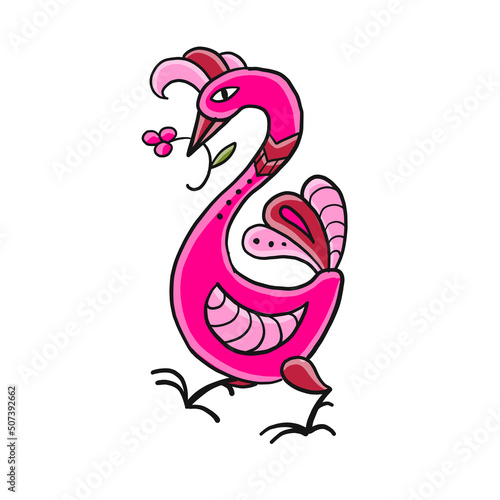 Pink magic bird isolated on white. Art for your design