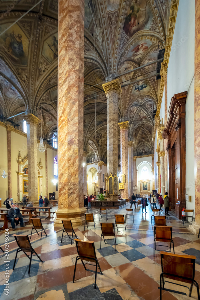 Internal view of an ancient christian church, baroque style, in the old city centre of Perugia (Umbria Region, central Italy).
