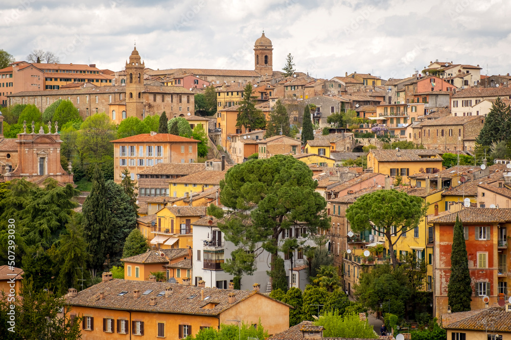 Panorama of the old city rooftops of Perugia. Ancient medieval city, is the capital of Umbria Region (central Italy).