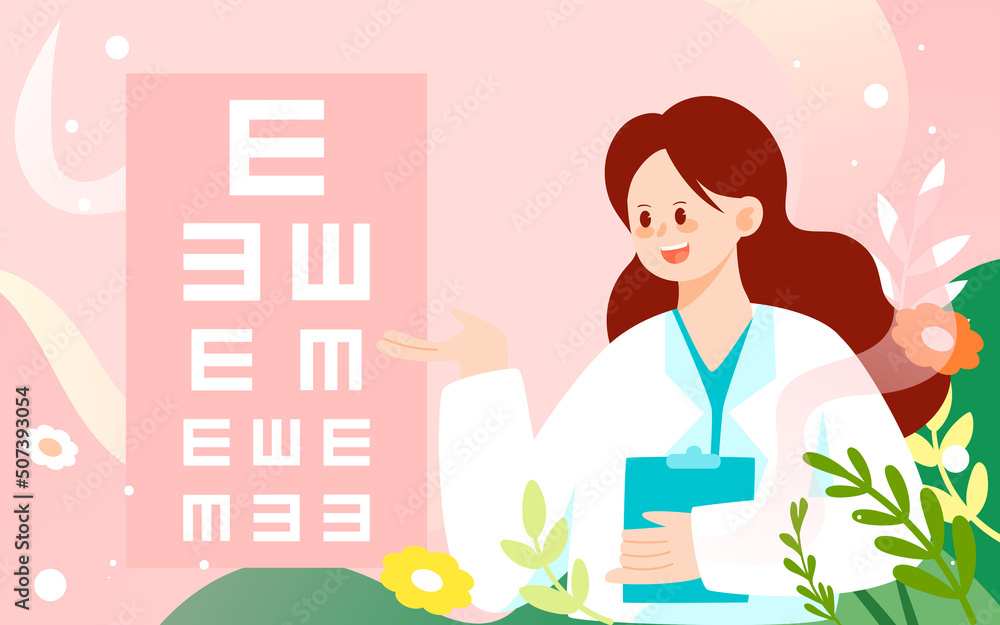 Doctors testing eyesight on national eye day, world vision day, vector illustration Doctors testing eyesight on national eye day, world vision day, vector illustration