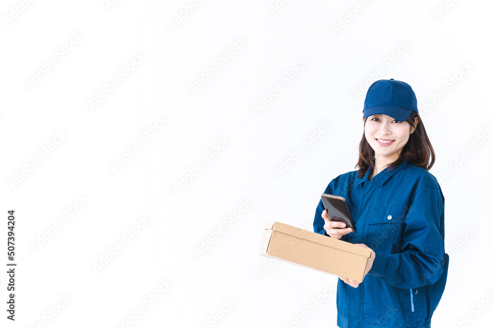 Delivery woman delivering package with smile Delivery woman delivering package with smile