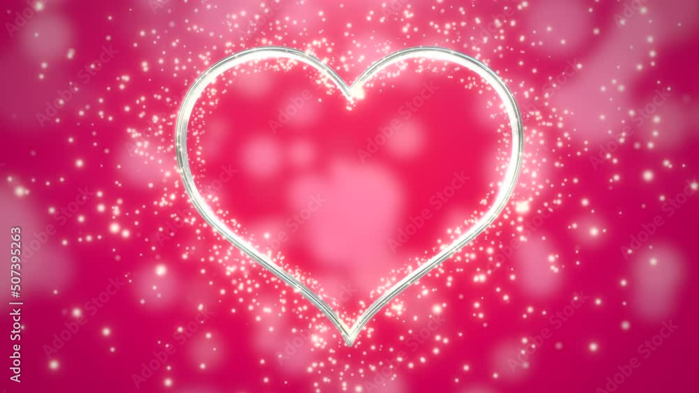 Fly silver glitters and big heart on red shiny sky, motion holidays, romantic and wedding style background Fly silver glitters and big heart on red shiny sky, motion holidays, romantic and wedding style background