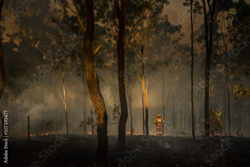 Queensland Rural Firefighter inspects bush fire
