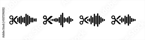 Music editor icons set. Scissors with music wave symbol, vector illustration