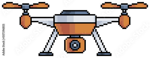 Pixel art modern drone with camera vector icon for 8bit game on white background
