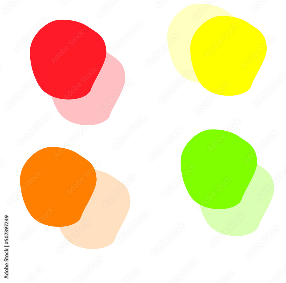 Yellow liquid spot and orange geometric shape, red flat shape and green liquid drop,. A set of isolated abstract aqua spots with gradient color. A template for your design.